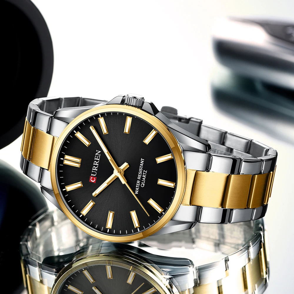 Curren 9090 Luxury Men's Stainless Steel Quartz Watch – Premium Casual Wristwatch
