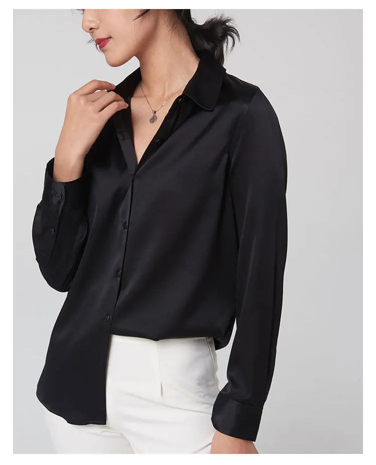 Women's Premium Mulberry Silk Blouse – 95% Natural Silk Satin Office Shirt