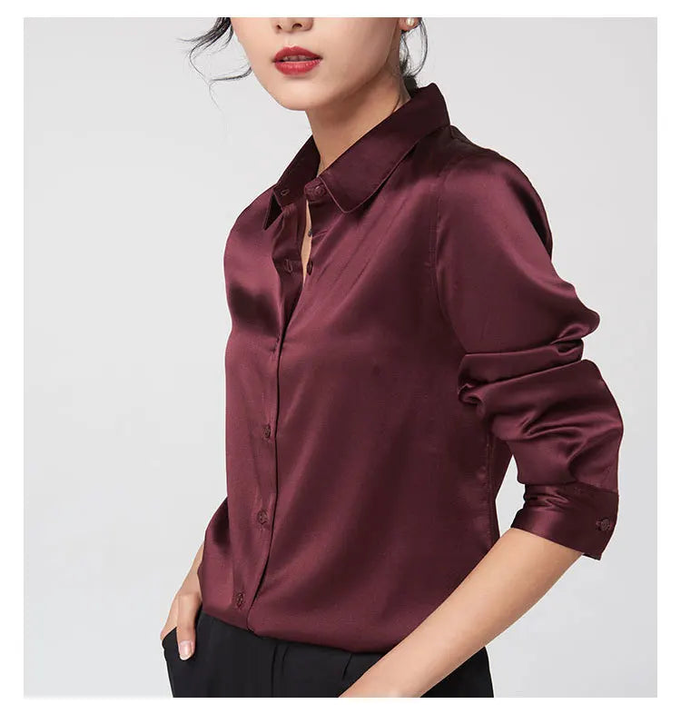 Women's Premium Mulberry Silk Blouse – 95% Natural Silk Satin Office Shirt