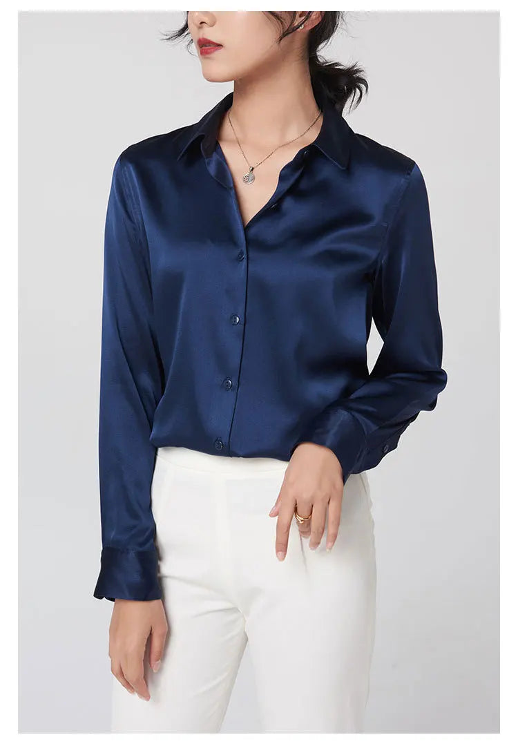 Women's Premium Mulberry Silk Blouse – 95% Natural Silk Satin Office Shirt