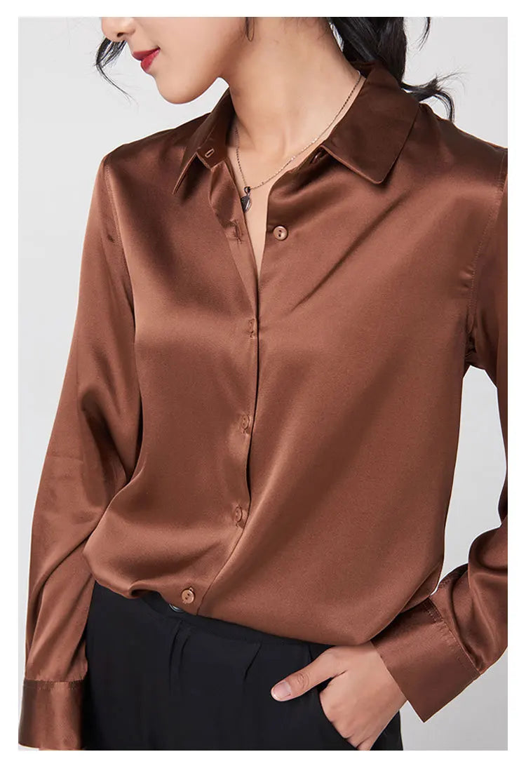 Women's Premium Mulberry Silk Blouse – 95% Natural Silk Satin Office Shirt