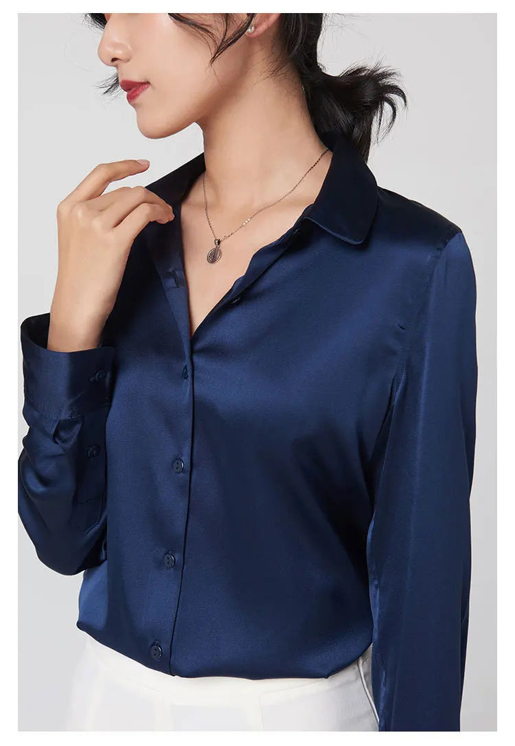 Women's Premium Mulberry Silk Blouse – 95% Natural Silk Satin Office Shirt
