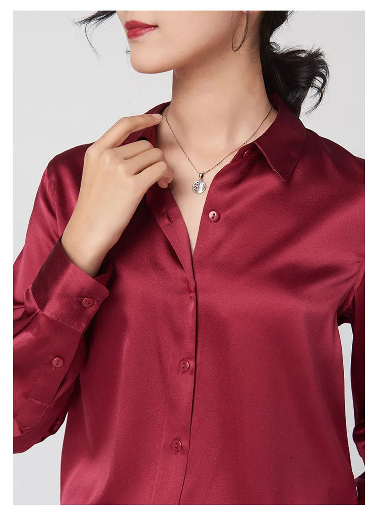 Women's Premium Mulberry Silk Blouse – 95% Natural Silk Satin Office Shirt