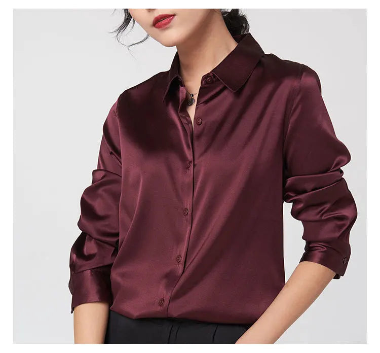 Women's Premium Mulberry Silk Blouse – 95% Natural Silk Satin Office Shirt