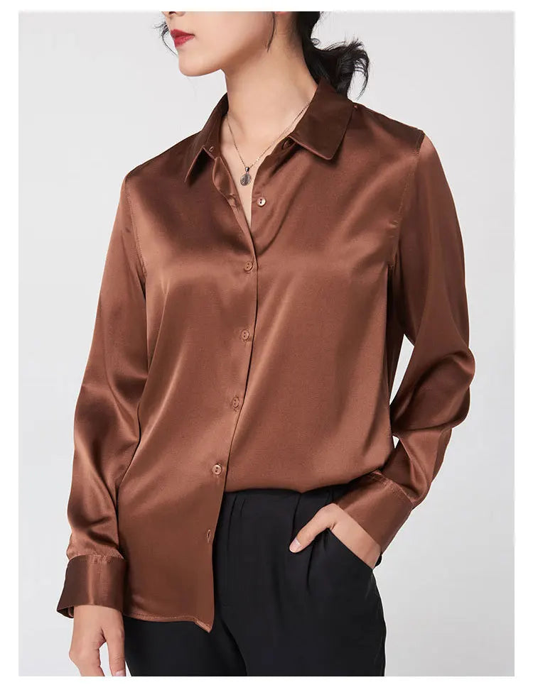 Women's Premium Mulberry Silk Blouse – 95% Natural Silk Satin Office Shirt