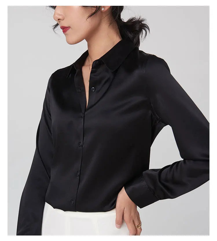 Women's Premium Mulberry Silk Blouse – 95% Natural Silk Satin Office Shirt