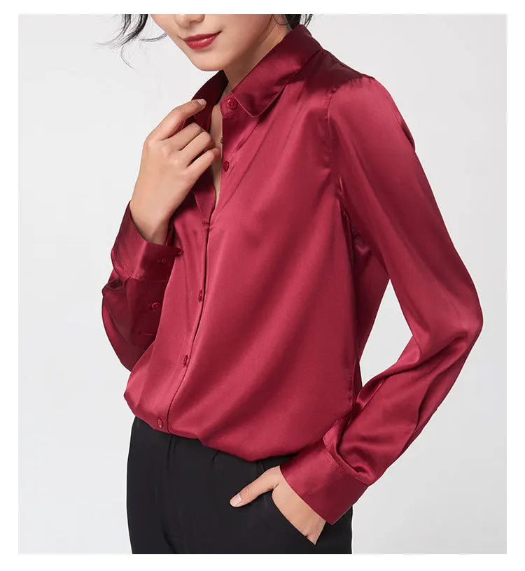 Women's Premium Mulberry Silk Blouse – 95% Natural Silk Satin Office Shirt