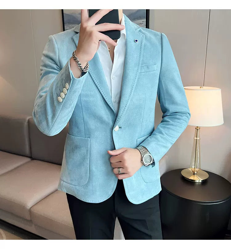 Men's Luxury Velvet Slim Fit Blazer – Elegant Business & Wedding Suit Jacket (Sizes S - L)
