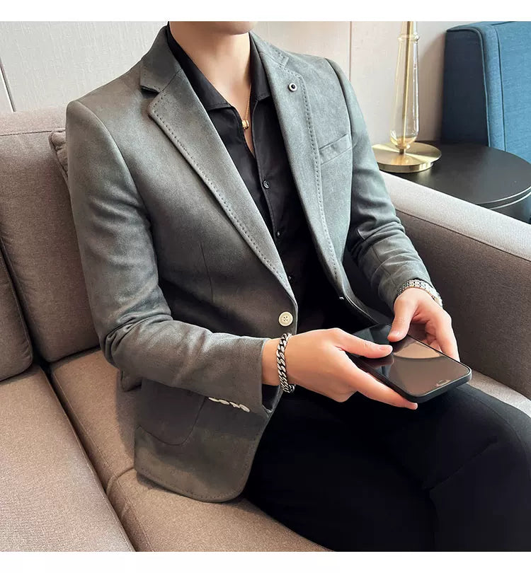 Men's Luxury Velvet Slim Fit Blazer – Elegant Business & Wedding Suit Jacket (Sizes S - L)