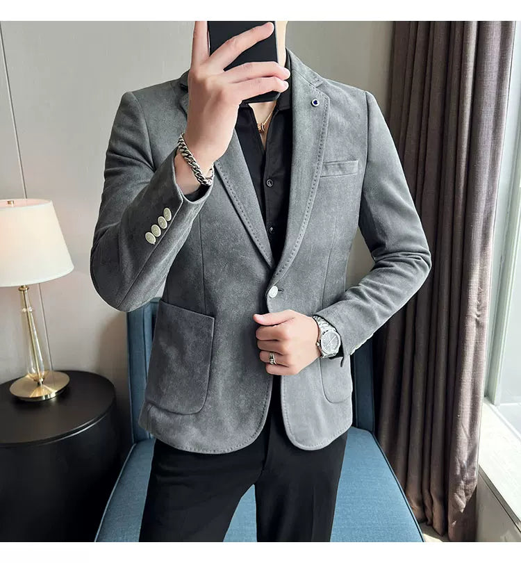 Men's Luxury Velvet Slim Fit Blazer – Elegant Business & Wedding Suit Jacket (Sizes S - L)