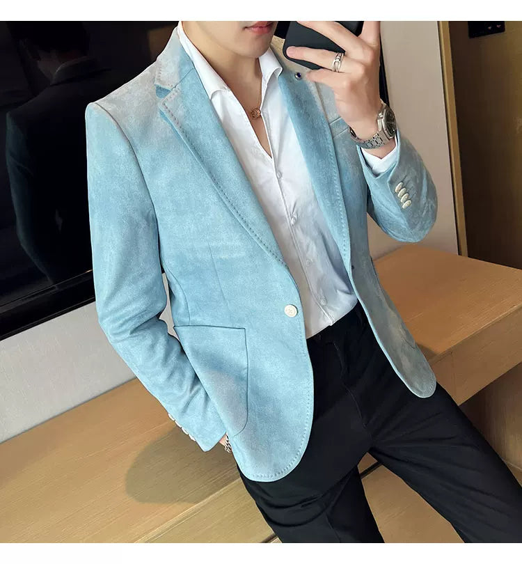 Men's Luxury Velvet Slim Fit Blazer – Elegant Business & Wedding Suit Jacket (Sizes S - L)