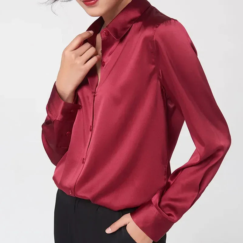 Women's Premium Mulberry Silk Blouse – 95% Natural Silk Satin Office Shirt
