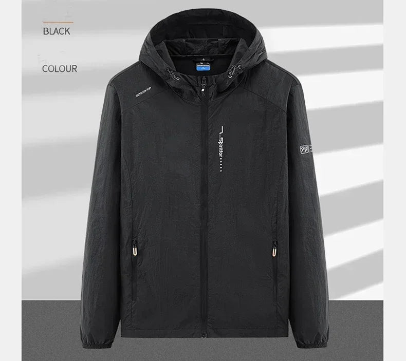 Men's UV Protection Lightweight Hooded Windbreaker Jacket – Waterproof Casual Outdoor Jacket