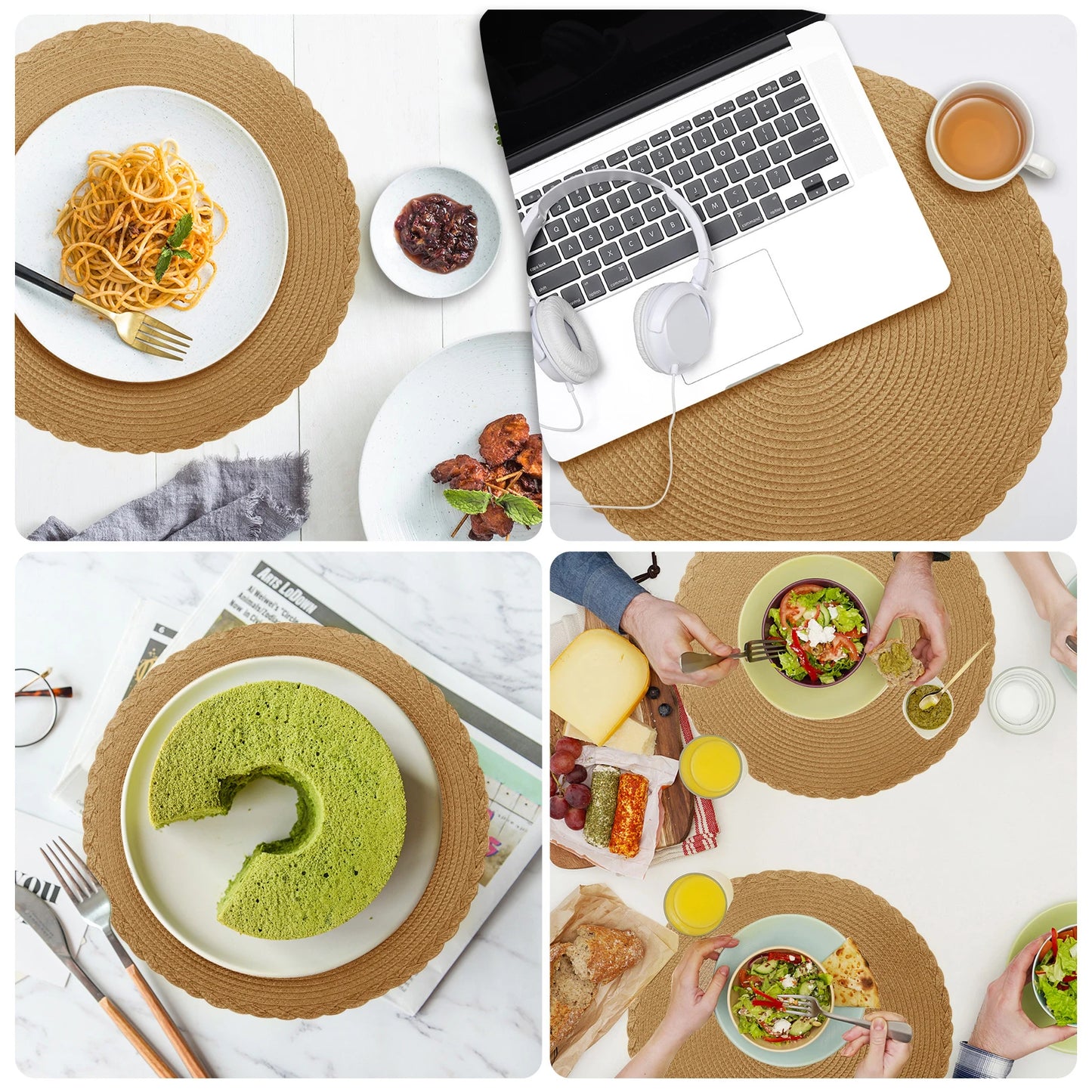 Set of 6 Round Braided Placemats – Elegant Woven Dining Table Decor for Home