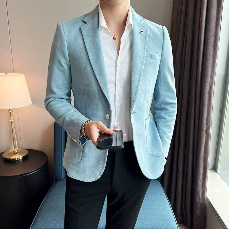 Men's Luxury Velvet Slim Fit Blazer – Elegant Business & Wedding Suit Jacket (Sizes S - L)