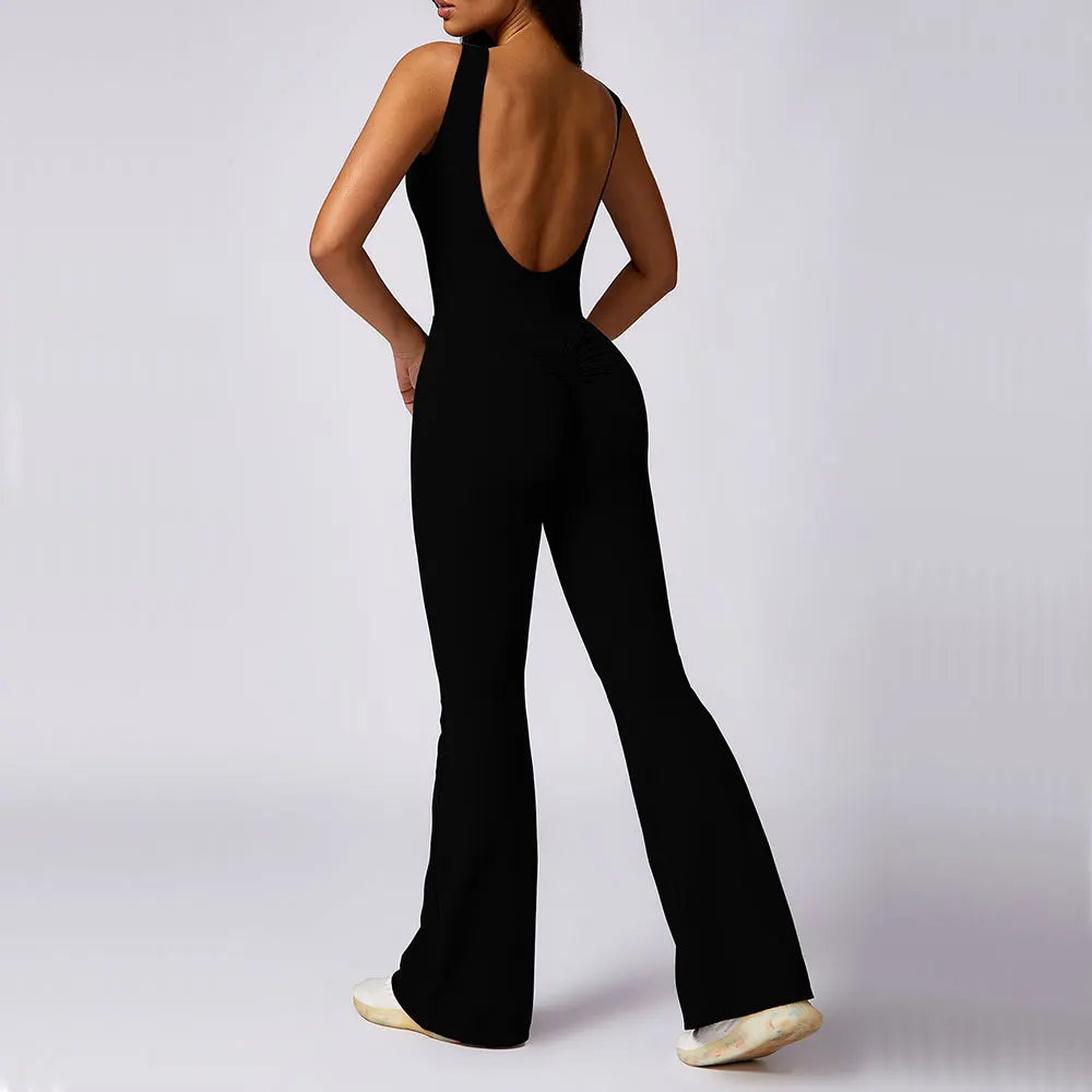 Women's SculptFit® Flare Yoga Jumpsuit – Sleeveless One-Piece Workout Romper