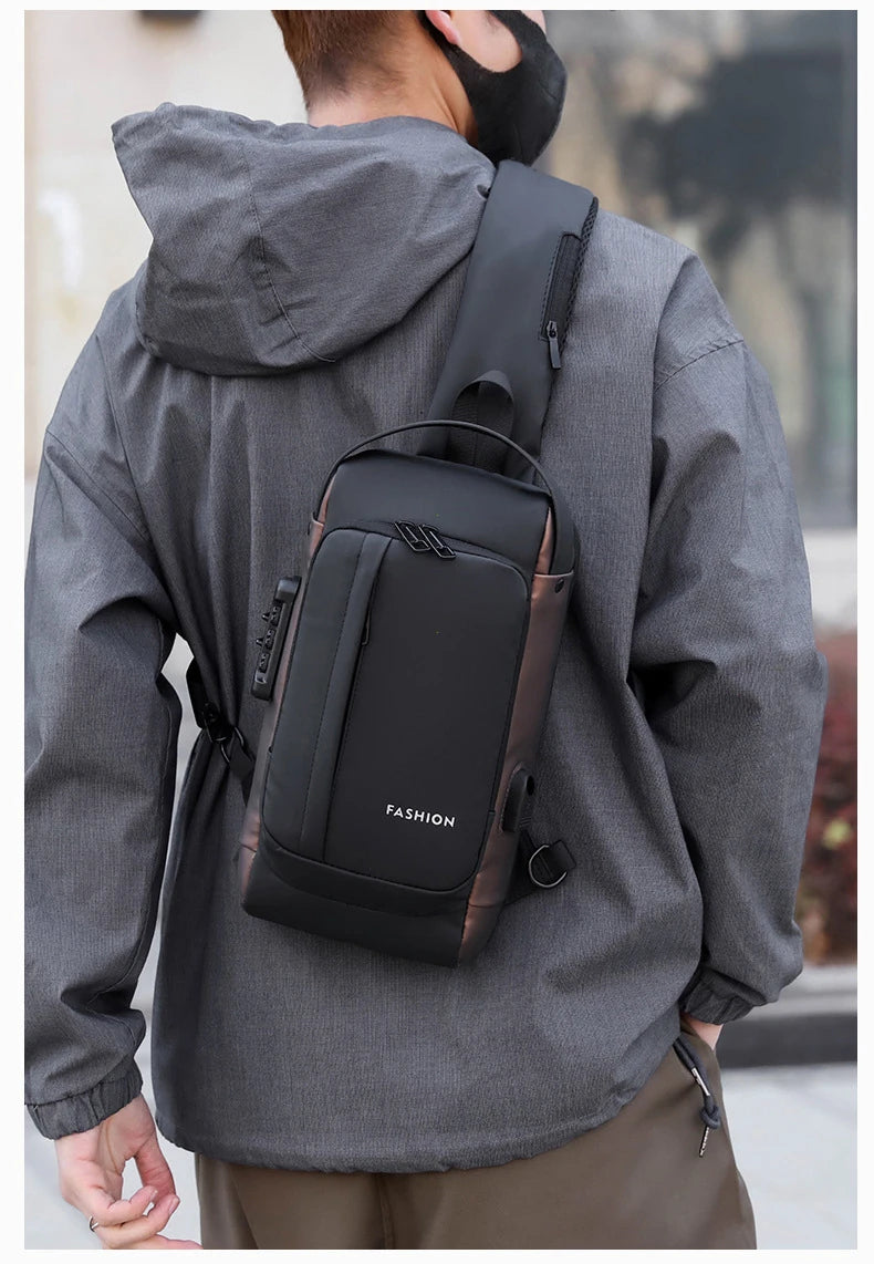 Men's Anti-Theft Sling Bag with USB Charging Port – Waterproof Crossbody Chest Backpack