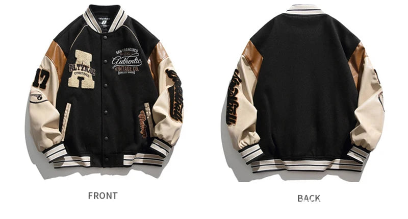 Men's Vintage Embroidered Varsity Baseball Jacket – Casual Windproof Bomber Coat