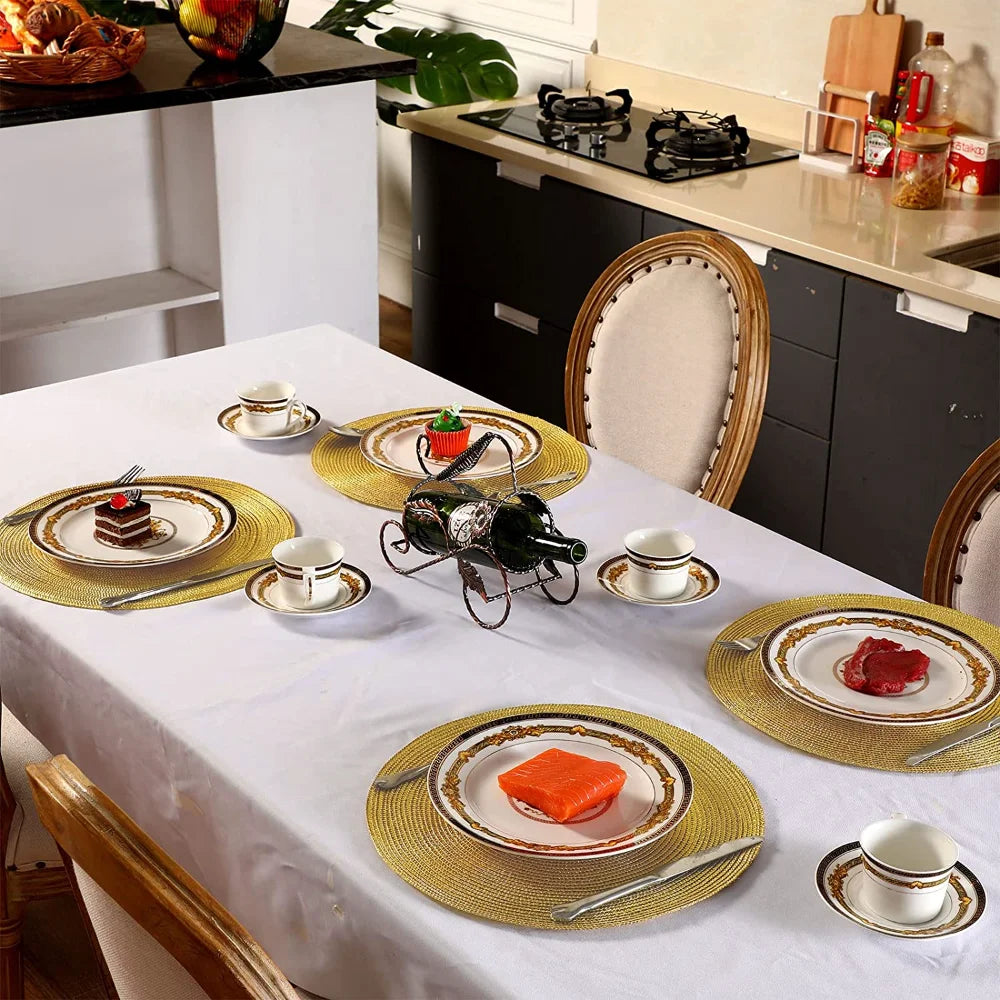 Set of 6 Round Braided Placemats – Elegant Woven Dining Table Decor for Home