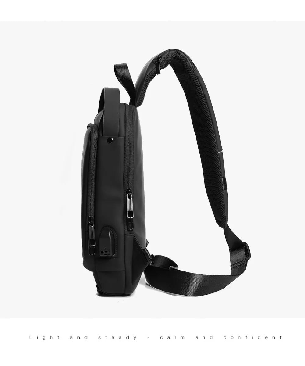 Men's Anti-Theft Sling Bag with USB Charging Port – Waterproof Crossbody Chest Backpack
