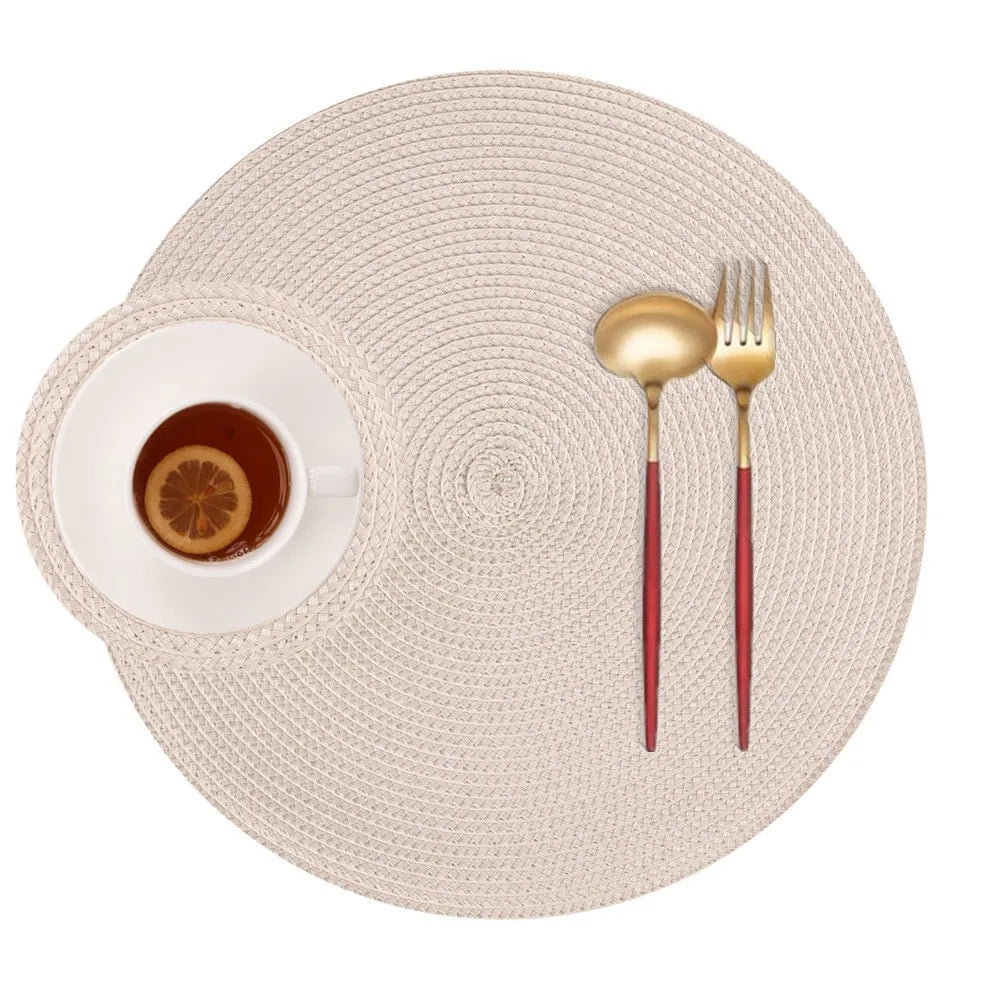 Set of 6 Round Braided Placemats – Elegant Woven Dining Table Decor for Home