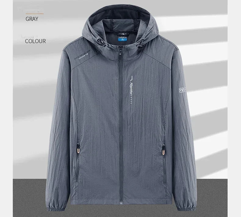 Men's UV Protection Lightweight Hooded Windbreaker Jacket – Waterproof Casual Outdoor Jacket