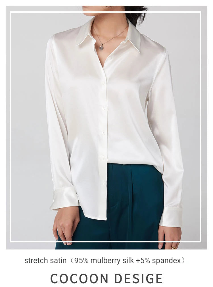 Women's Premium Mulberry Silk Blouse – 95% Natural Silk Satin Office Shirt