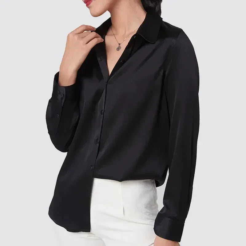 Women's Premium Mulberry Silk Blouse – 95% Natural Silk Satin Office Shirt