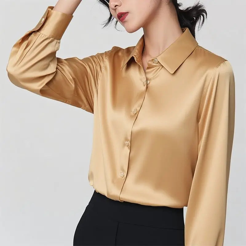 Women's Premium Mulberry Silk Blouse – 95% Natural Silk Satin Office Shirt