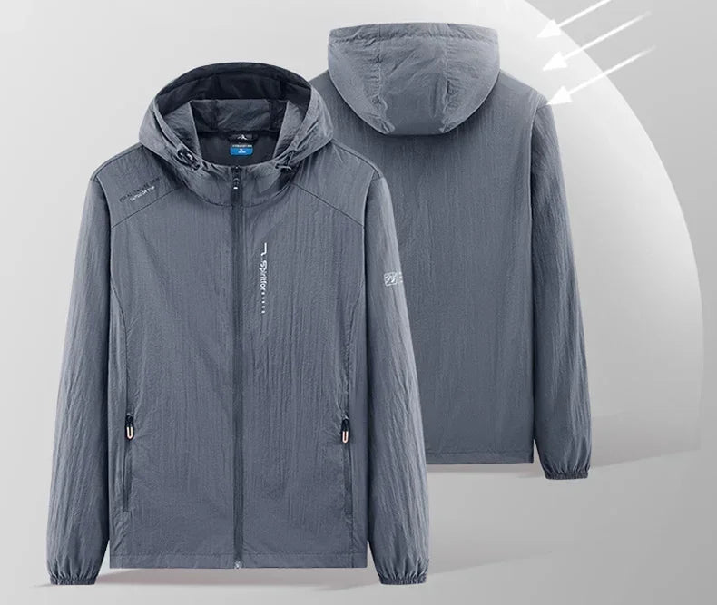 Men's UV Protection Lightweight Hooded Windbreaker Jacket – Waterproof Casual Outdoor Jacket