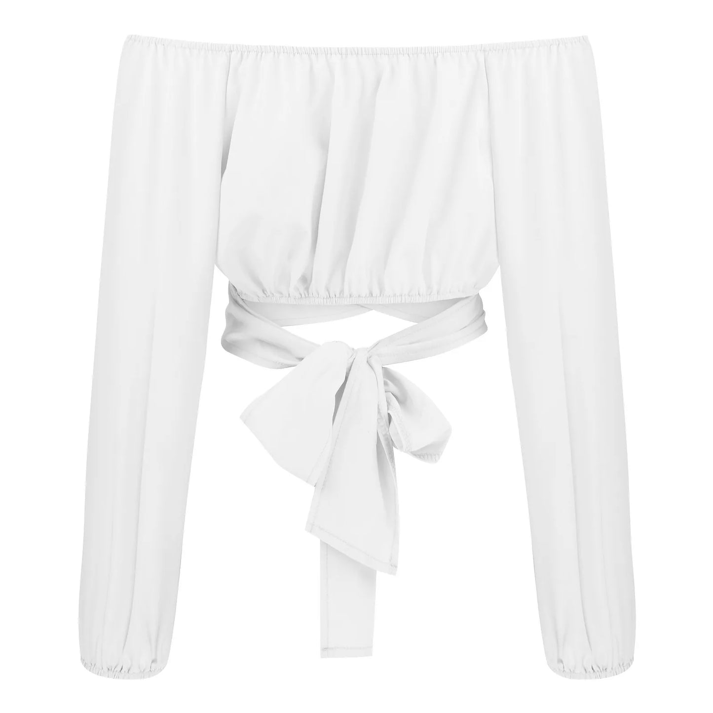 Women's Chiffon Off Shoulder Blouse – Elegant Long Sleeve Bow Top