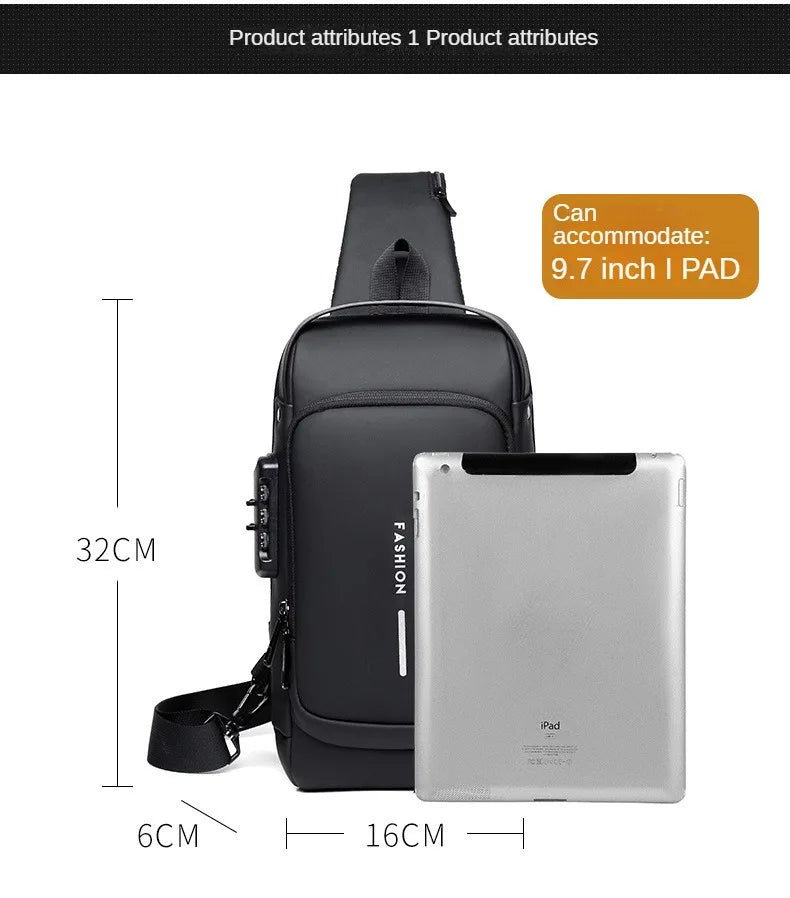 Men's Anti-Theft Sling Bag with USB Charging Port – Waterproof Crossbody Chest Backpack