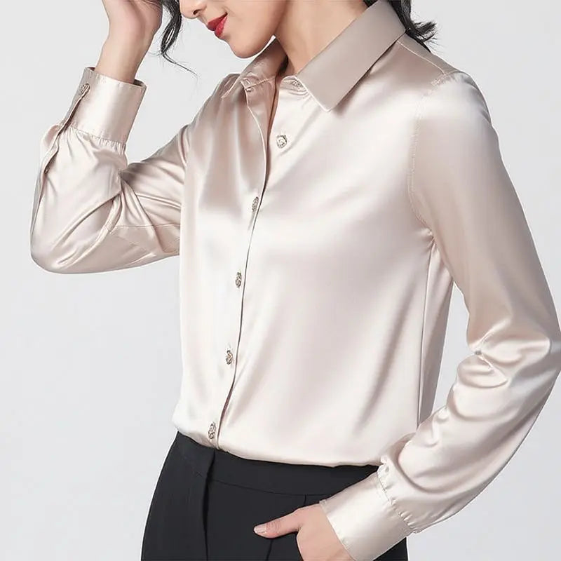 Women's Premium Mulberry Silk Blouse – 95% Natural Silk Satin Office Shirt