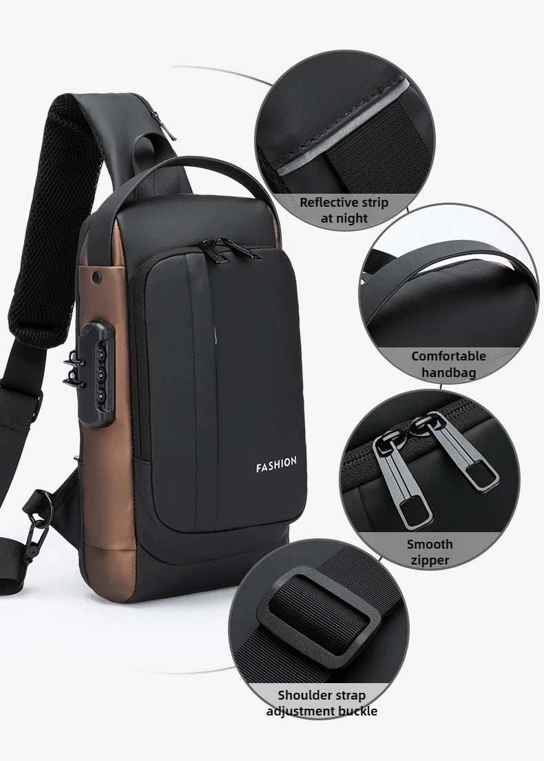 Men's Anti-Theft Sling Bag with USB Charging Port – Waterproof Crossbody Chest Backpack