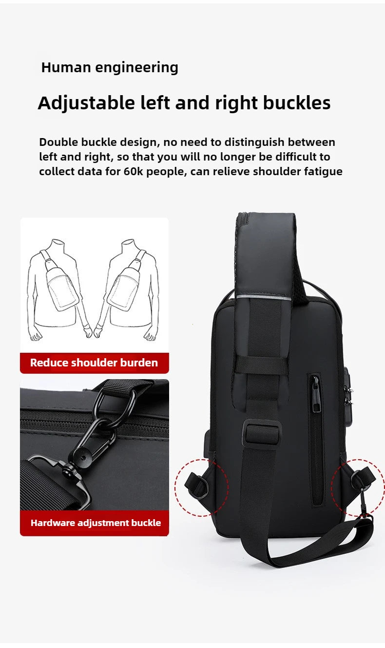 Men's Anti-Theft Sling Bag with USB Charging Port – Waterproof Crossbody Chest Backpack