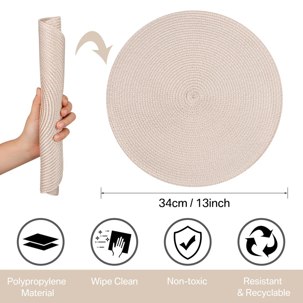 Set of 6 Round Braided Placemats – Elegant Woven Dining Table Decor for Home
