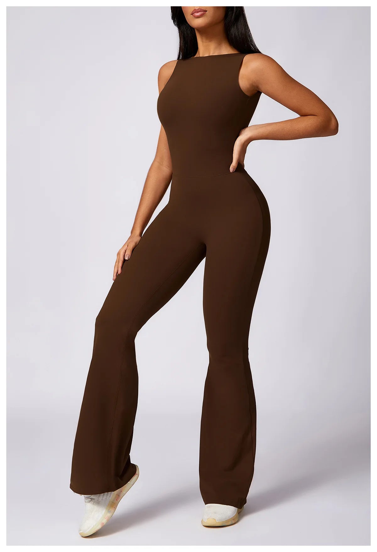 Women's SculptFit® Flare Yoga Jumpsuit – Sleeveless One-Piece Workout Romper