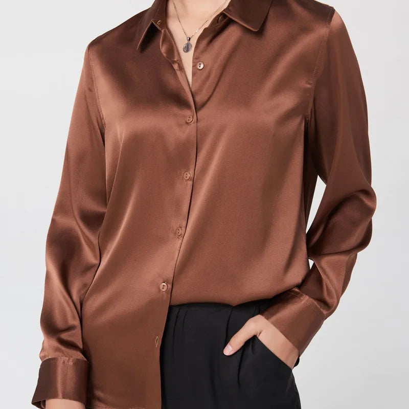 Women's Premium Mulberry Silk Blouse – 95% Natural Silk Satin Office Shirt