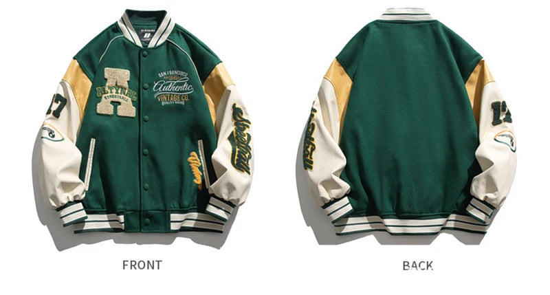 Men's Vintage Embroidered Varsity Baseball Jacket – Casual Windproof Bomber Coat