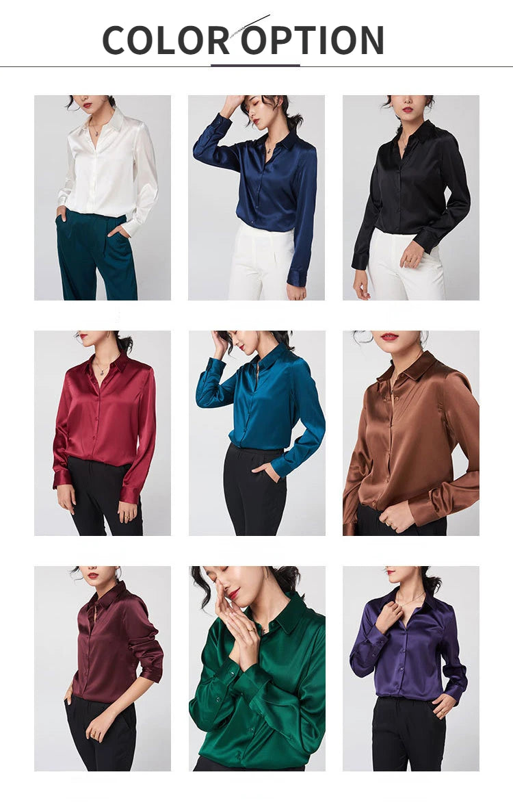 Women's Premium Mulberry Silk Blouse – 95% Natural Silk Satin Office Shirt