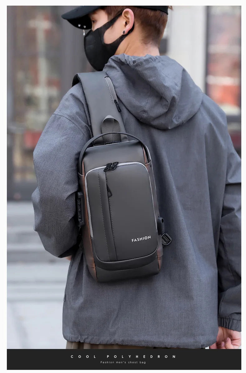 Men's Anti-Theft Sling Bag with USB Charging Port – Waterproof Crossbody Chest Backpack