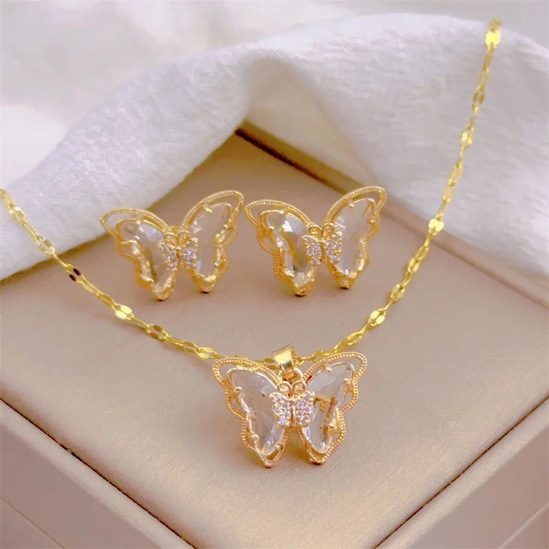Multiva Elegant Jewelry Set | Stainless Steel Necklace & Earrings for Women