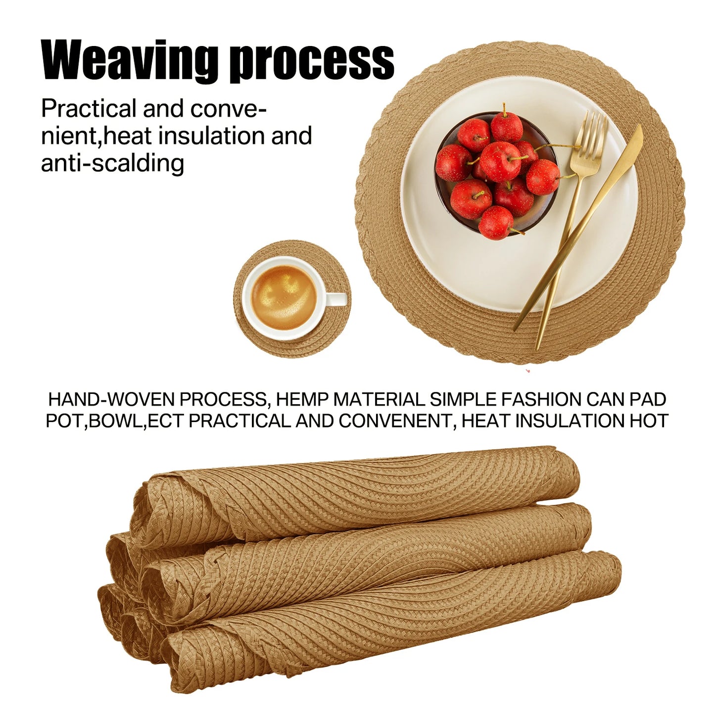 Set of 6 Round Braided Placemats – Elegant Woven Dining Table Decor for Home