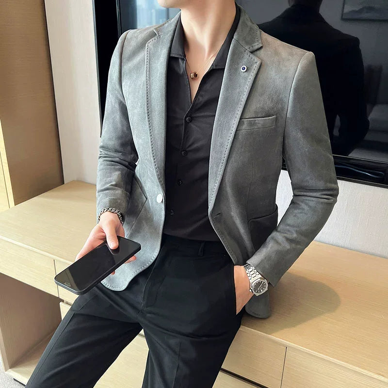 Men's Luxury Velvet Slim Fit Blazer – Elegant Business & Wedding Suit Jacket (Sizes S - L)