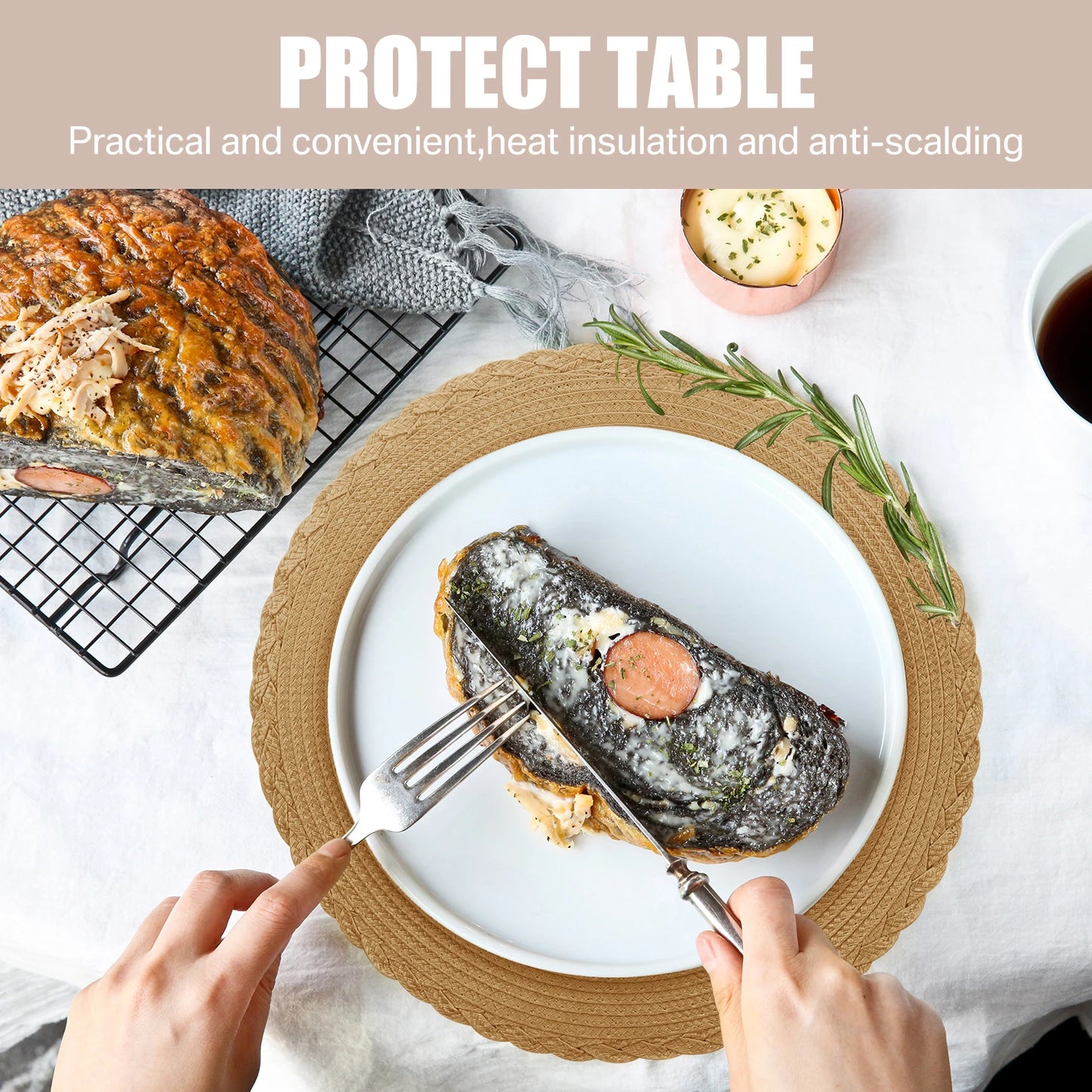 Set of 6 Round Braided Placemats – Elegant Woven Dining Table Decor for Home