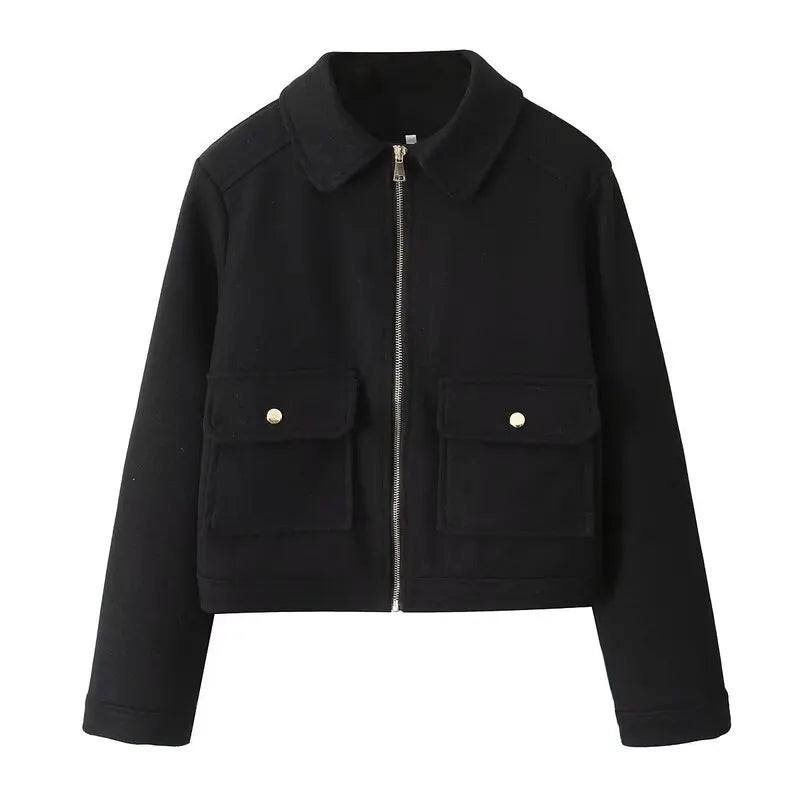 Women's Casual Zip-Up Jacket – Elegant Loose Fit Autumn Coat