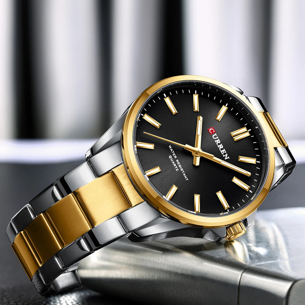 Curren 9090 Luxury Men's Stainless Steel Quartz Watch – Premium Casual Wristwatch