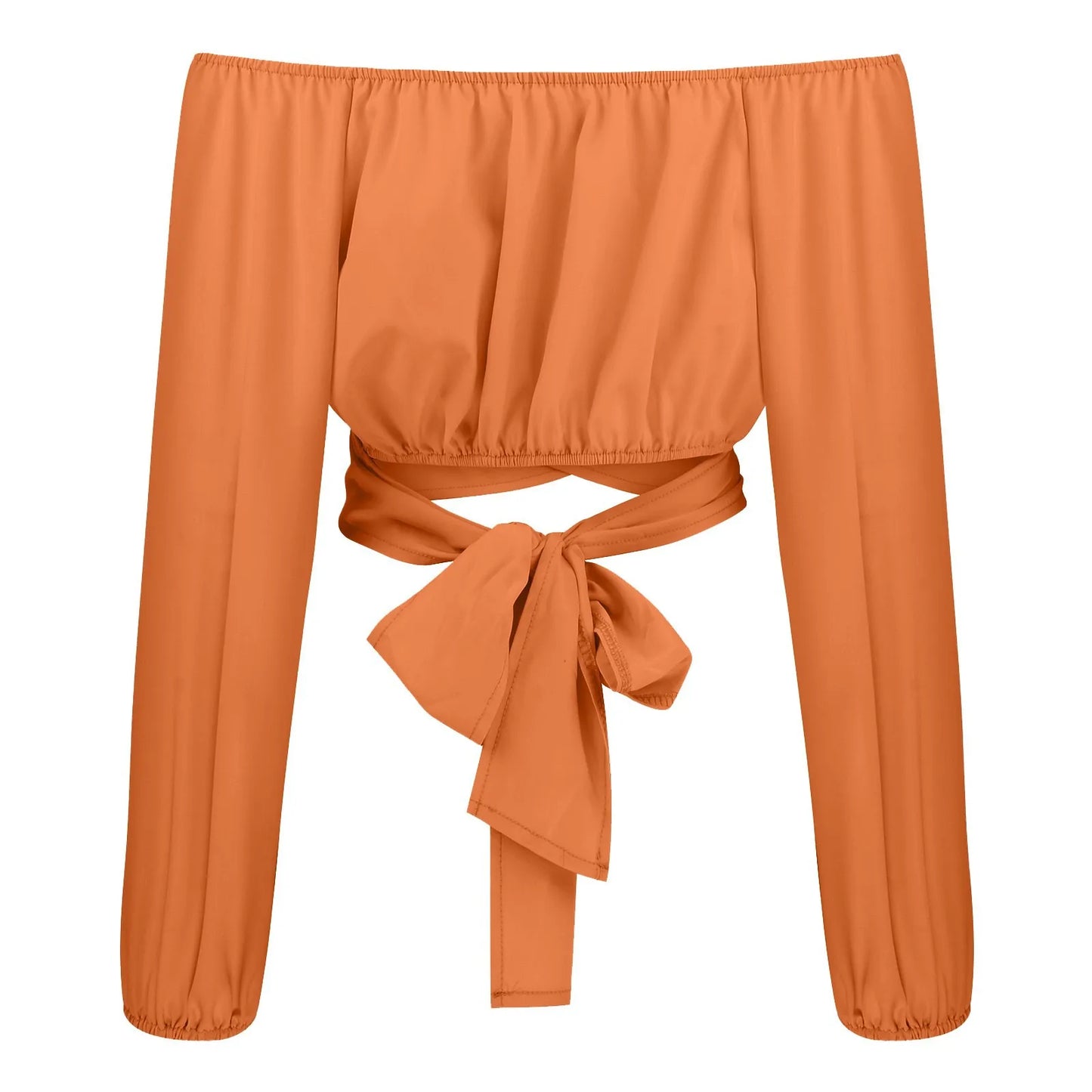 Women's Chiffon Off Shoulder Blouse – Elegant Long Sleeve Bow Top
