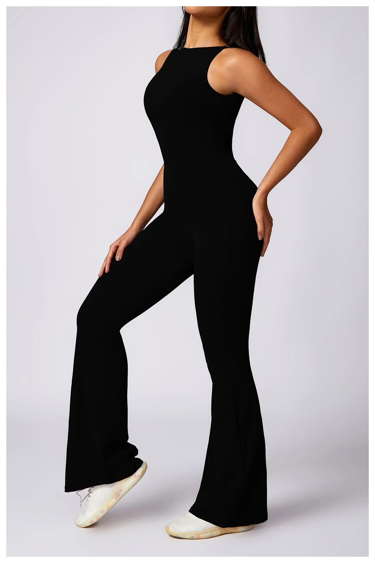 Women's SculptFit® Flare Yoga Jumpsuit – Sleeveless One-Piece Workout Romper