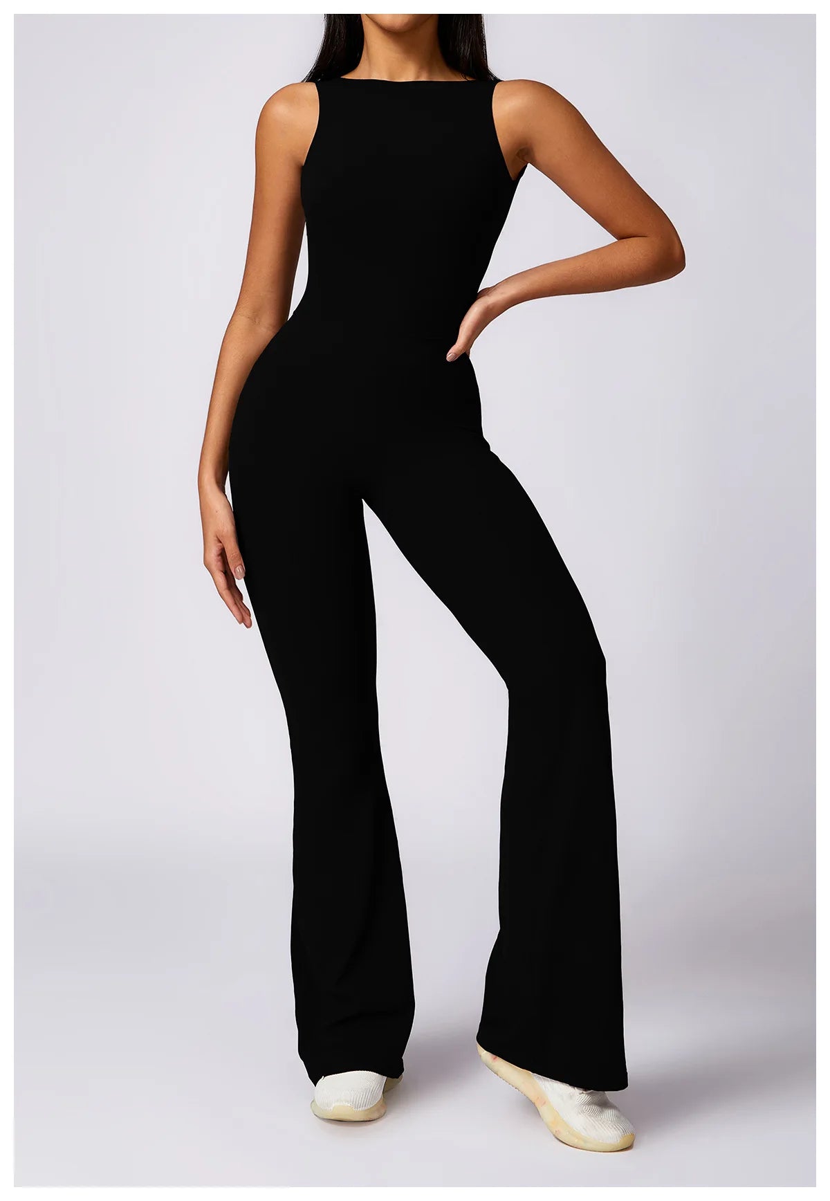 Women's SculptFit® Flare Yoga Jumpsuit – Sleeveless One-Piece Workout Romper